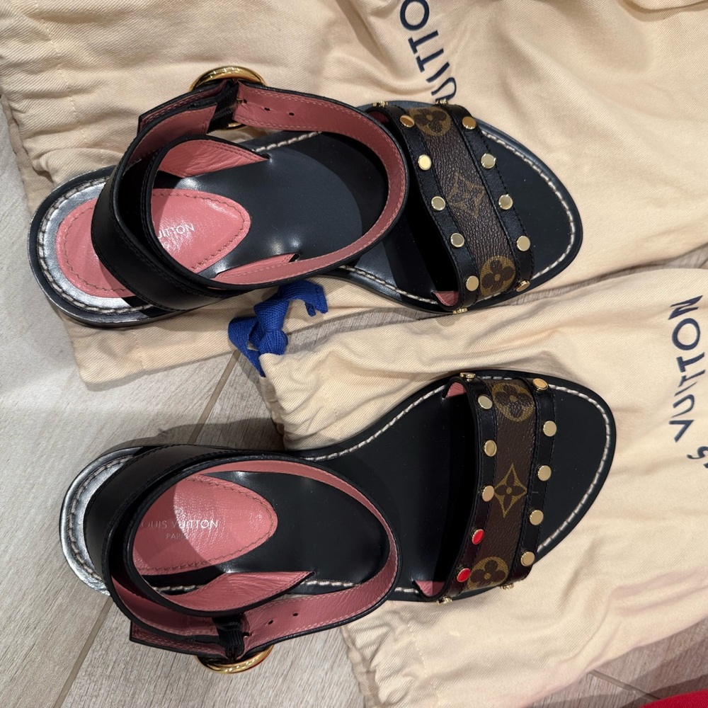Louis Vuitton Black and Brown Studded Sandals